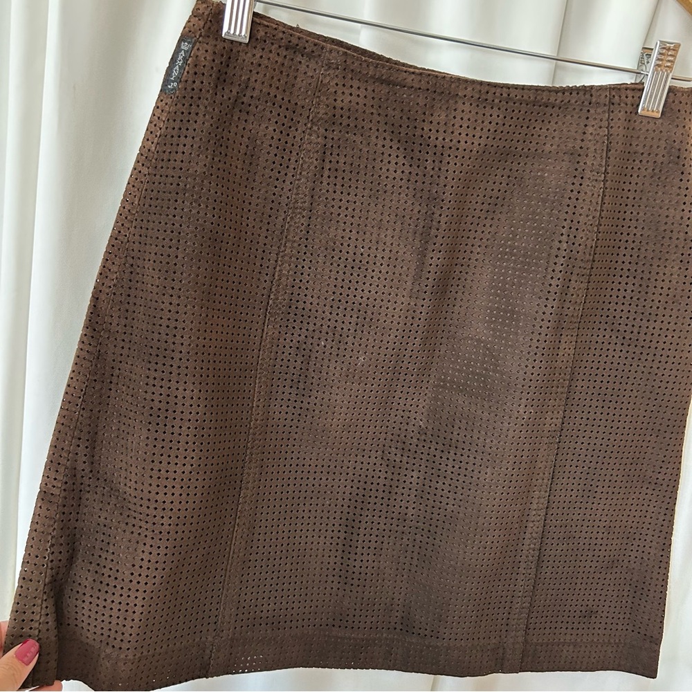Vintage Armani Jeans Suede Brown mini skirt size 8 - Picture 7 of 15
